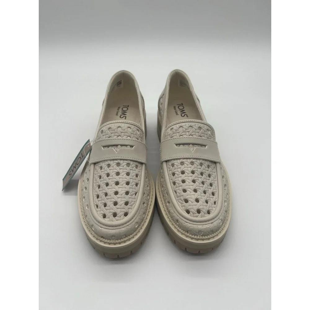 TOMS Women Cara Loafers Light Sand Leather Embossed Perf Lug Sole Size 10